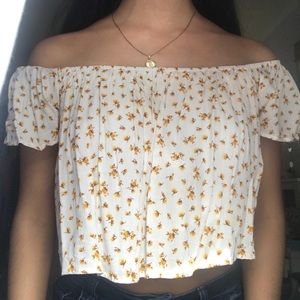 White crop top w/ yellow flowers